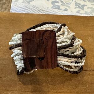 Wooden Beaded Bracelet with White Accents NEW!